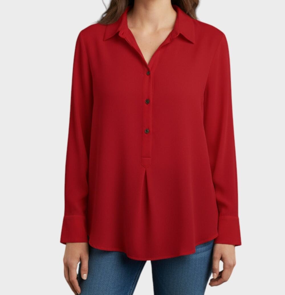 Lands' End Womens Red Polyester Size 6 Blouse Half Button